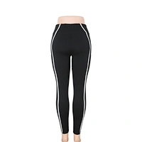 Black pants with white stripes